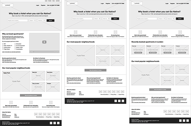 homepage wireframes